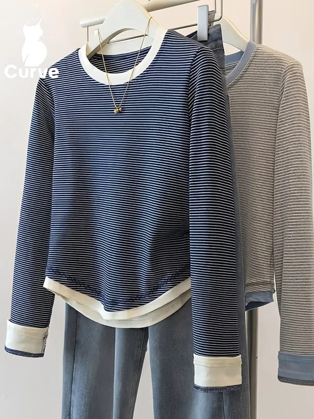 Women's Plus Size Contrast Pullover T-Shirt