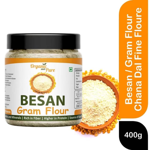 Organic and Pure Besan Gram Flour Chana Dal Fine Flour for Laddu Face Skin Body Bath (Jar Pack)