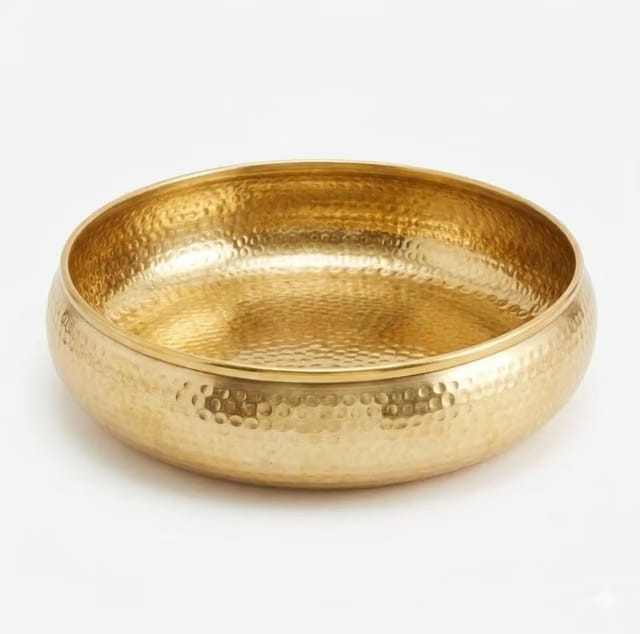 Hammered Iron Metal Decorative Bowl with Golden Finish for Home Décor, Centre Table