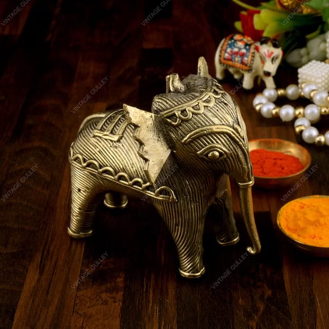 Dhokra Elephant Brass Showpiece, Handcrafted Handmade Indian Artwork for Home Decor, Living Room, Table, Shelf