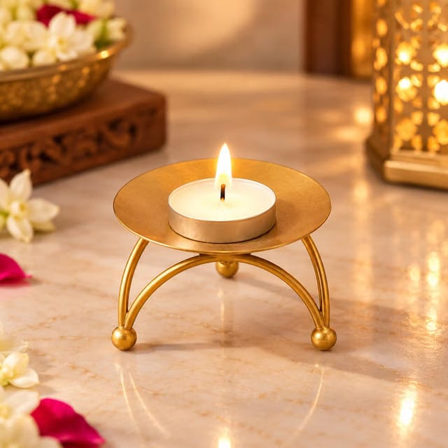 Handcrafted Golden Metal Tea Light Candle Holder Stand
