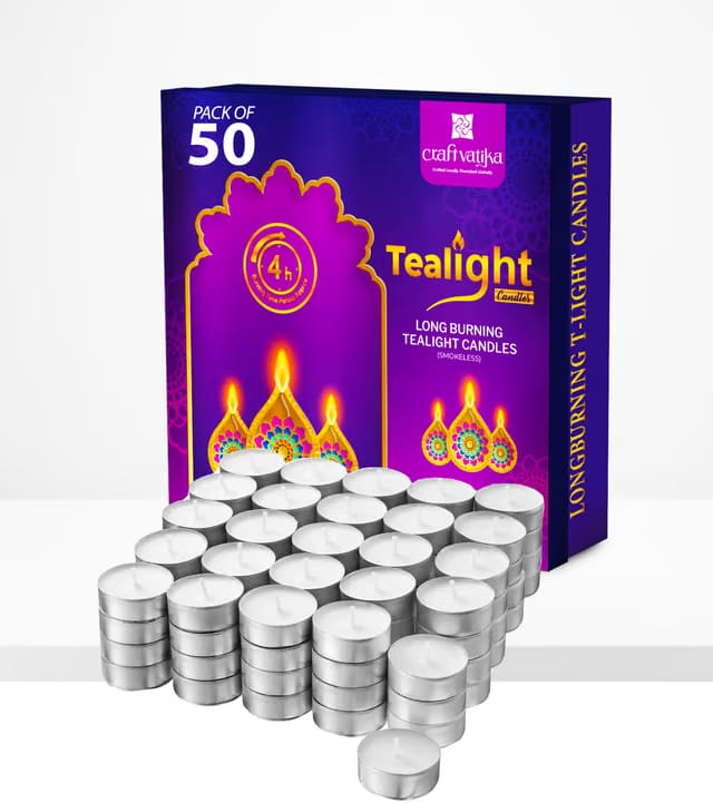 CraftVatika Wax Tealight Candles Set of 50 for Diwali Decoration Item,3 Hours Burn Diwali Decoration Gift Items for Home