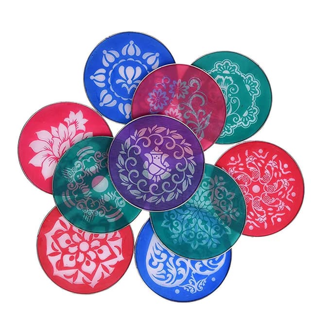 ? Round 18/8 Steel Designer Flower Ganesha Kalash Swastik 8 Rangoli Stamp Stencils for Floor Decoration Diwali