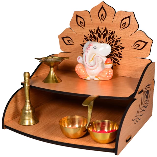 Vidyut Wooden Pooja Mandir for Home Small Size - Wall Hanging Mini Devghar - Modern Singhasan for God