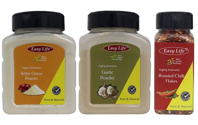 Easy Life White Onion Powder 260g, Garlic Powder 250g with Roasted Chilli Flakes
