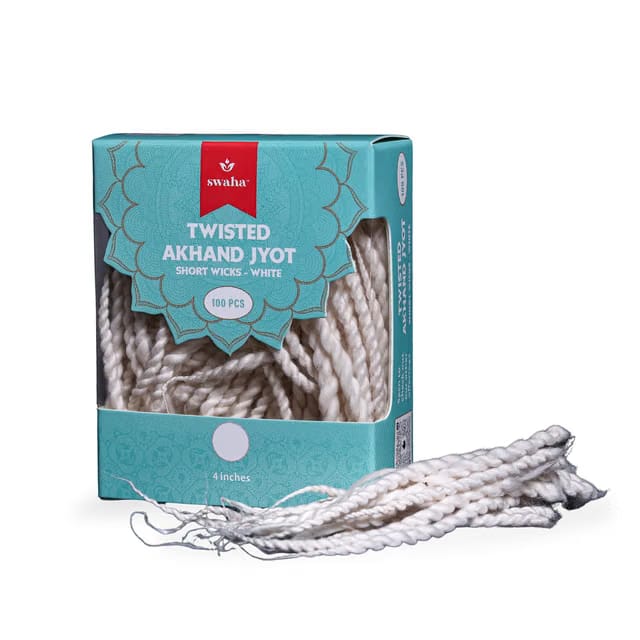Akhand Jyot Batti, Twisted Cotton Wicks for Pooja, 100 Pcs, White
