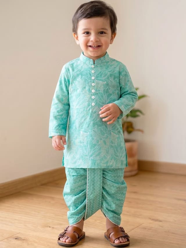 Campana Boys Floral Printed Regular Pure Cotton Kurta with Dhoti Pants