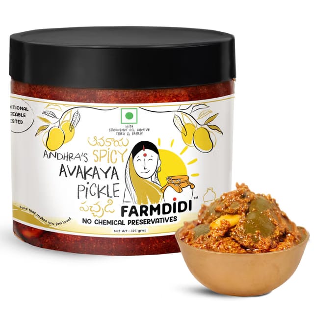 FarmDidi Avakaya Mango Pickle with Garlic Homemade Spicy Andhra-Style Avakai Achar Made in Groundnut Oil South Indian