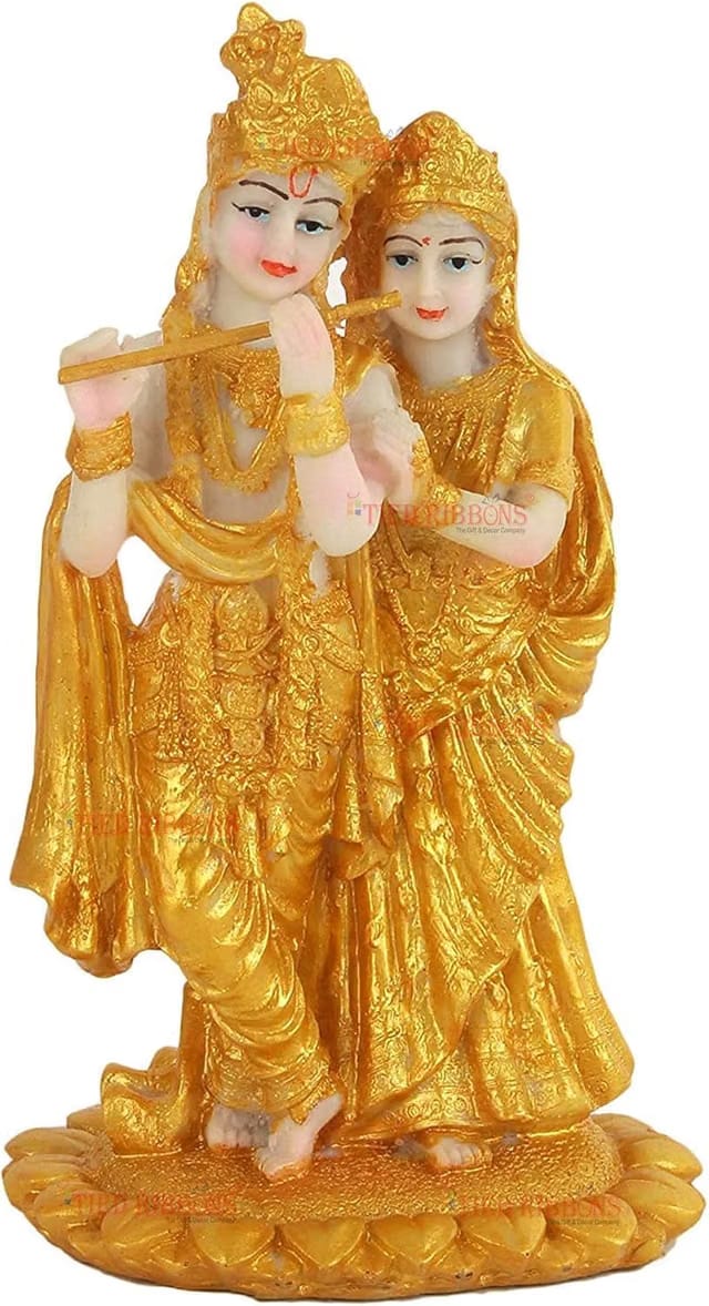TIED RIBBONS Gold Plated Radha Krishna Idol Statue Showpiece (Resin, 19 cm x 11 cm)