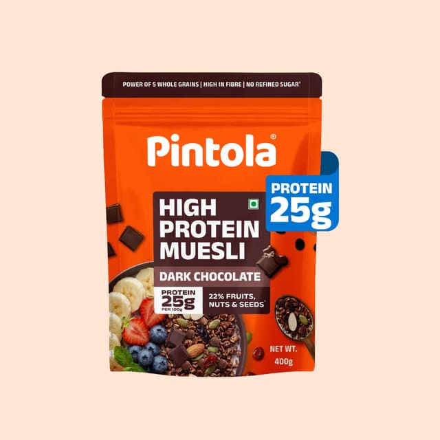Pintola 25g High Protein Muesli Dark Chocolate & Cranberry, Trans Fat Free