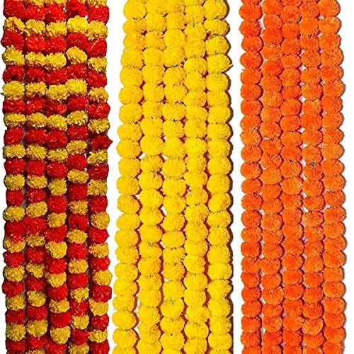 Daytoday Genda Phool Artificial Marigold Fluffy Flower/Genda Phool Garlands String For Diwali, Navratri