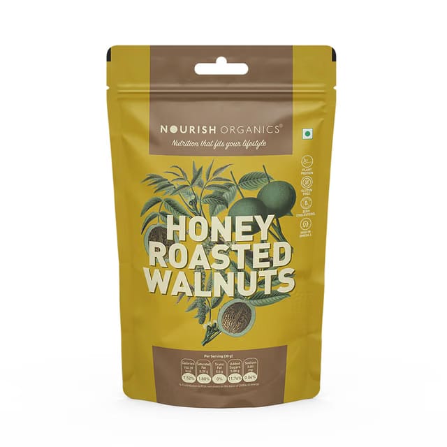 Nourish Organics Honey Roasted Walnuts 100gm Pack of 1 Sweet and Nutty Snack