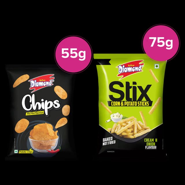 YELLOW DIAMOND Piri Piri Chips & YELLOW DIAMOND Corn and Potato Stix