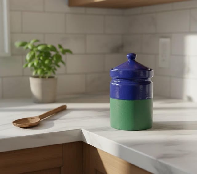Ceramic Handmade Blue & Green Studio Barni Pickle Jar with Lid