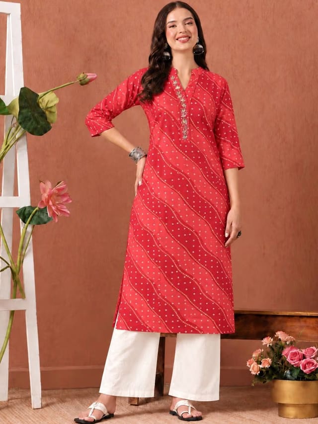 KALINI Women Bandhani Printed Thread Work Kurta