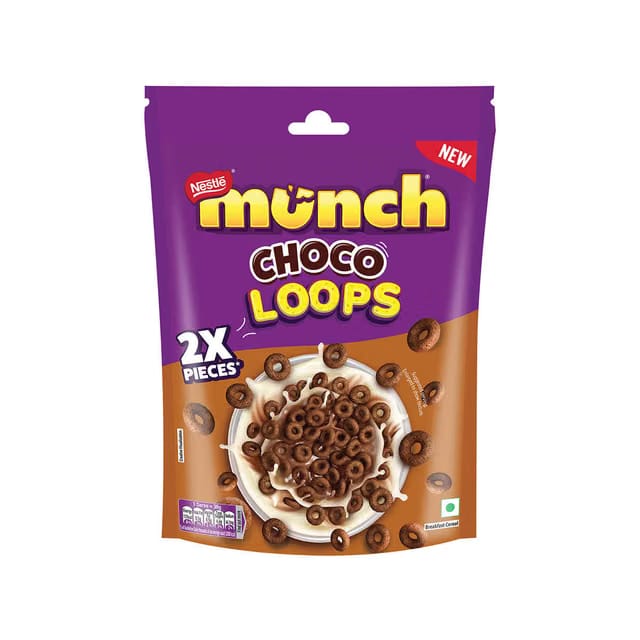 Nestlé Munch Choco Loops, Chocolate Flavour, Breakfast Cereal with 2X Pieces