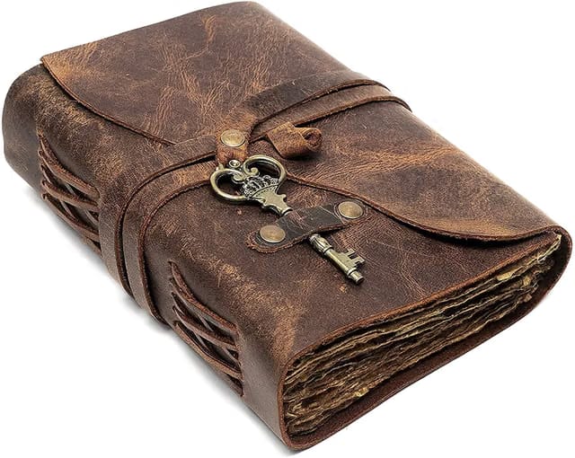 Leather Diary Writing Notebook Unique Handmade Embossed Travel Diary - (Deckle Edge Paper Diary)