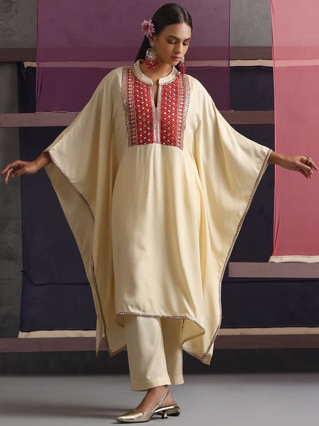 Women Embroidered Kaftan & Trousers Co-Ords