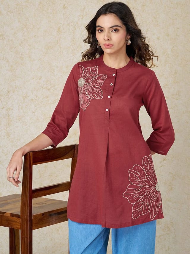 RANGMANCH BY PANTALOONS Mandarin Collar Tunic