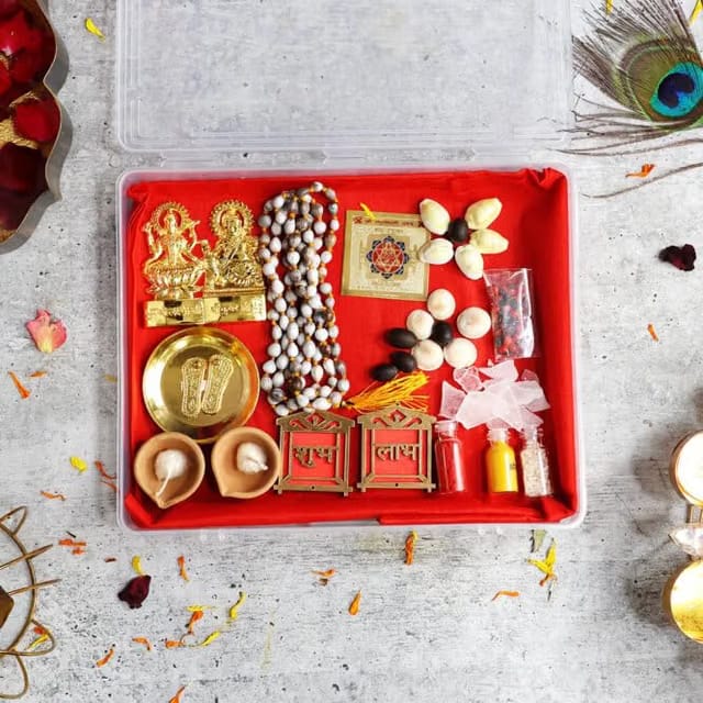 Diwali Pooja Box Kit for Lakshmi Puja, Diwali Pooja Samagri, Traditional Diwali Gift Box, Festive Pooja Items for Home