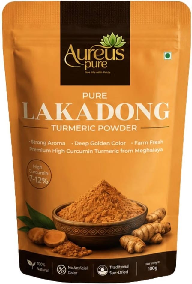 Aureus Pure 100% Pure Lakadong Turmeric Directly Meghalaya Farm to Jar (7 to 12 % Curcumin)