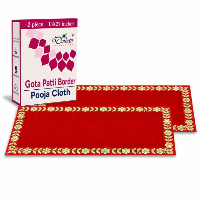 DLC 13 x 27 inch Designer Long Red Velvet Cloth for puja mandir Table