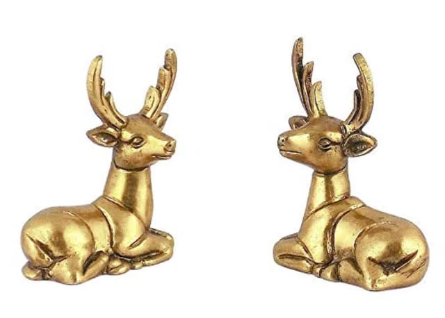 Elite Brass Handmade Deer Set Showpiece for Home Decor (Golden, 5x3x7cm), Weight