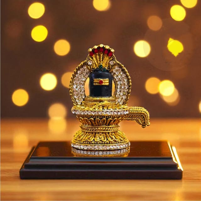Premium Lord Shiva Car Dashboard Idol with Crystal Stone Work – Luxury Gold Finish Mahadev Statue for Car