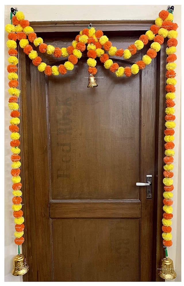 Artificial Marigold Fluffy Flowers Garlands Double line Door Toran Set/Door Hangings for Home Office Decoration