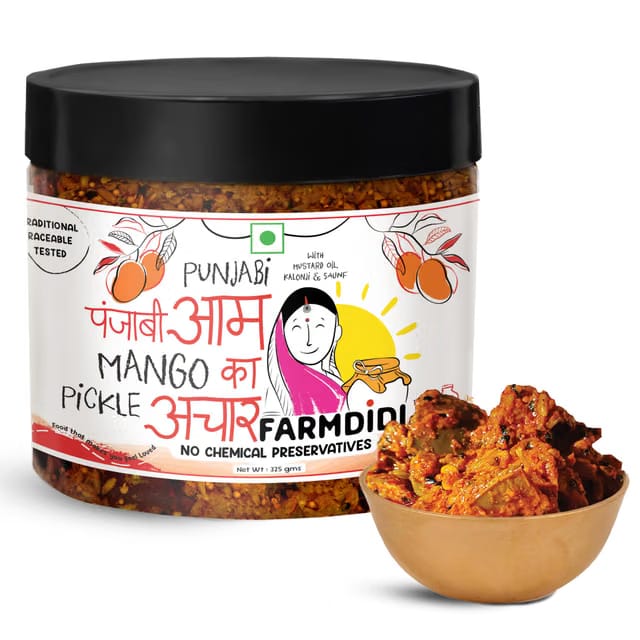 FarmDidi Punjabi Mango Pickle 325g in Fresh Homemade Sour & Slightly Spicy Dry Aam Ka Achaar North Indian Punjabi Style