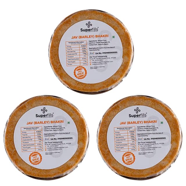 Superfills Jav Barley Bhakri 600g Pack of 3 - Roasted Indian Snack