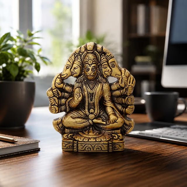 Metal Panchmukhi Hanuman ji Murti Bajrangbali Idol Door Entrance Statue for Home Decor Gifting Protection from Evil Eye