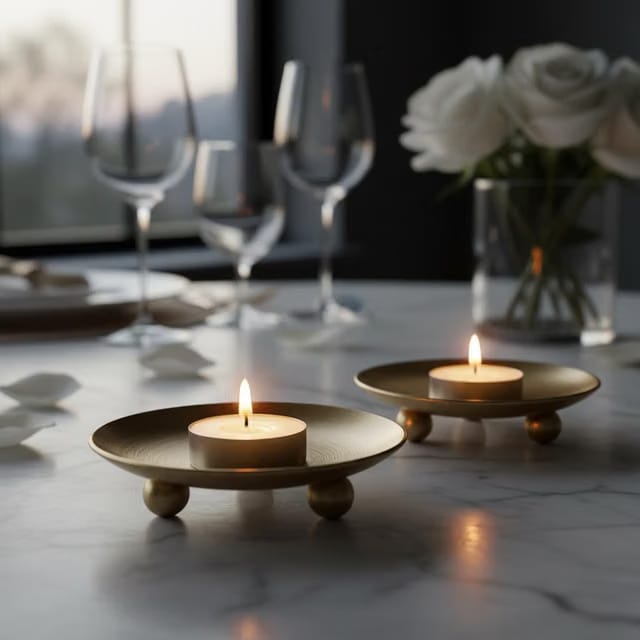 Gold Metal Tealight Candle Holder Set of 2