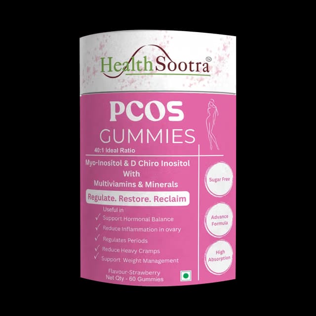 Healthsootra PCOS Gummies - My Inositol & D Chiro Inositol 40:1 With Vit B12 D3 Zinc Folic Acid & Biotin