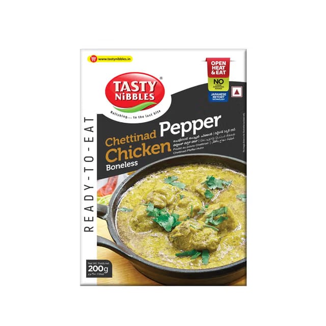 Tasty Nibbles Ready to Eat Chettinad Pepper Chicken 200g[Pack of 1]|Open Heat & Eat