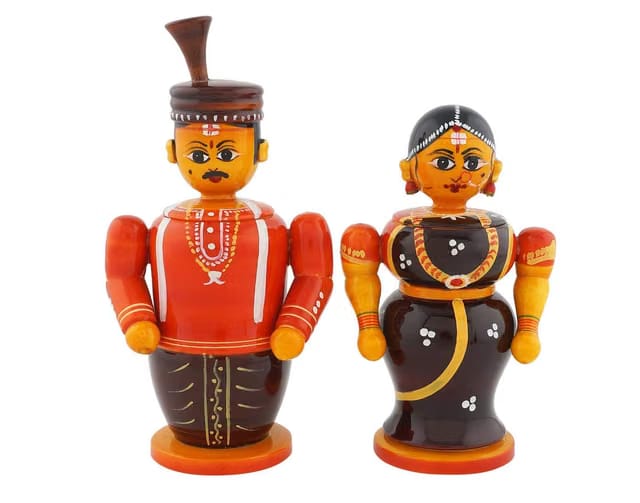 Handmade Wooden Bride & Groom Dolls