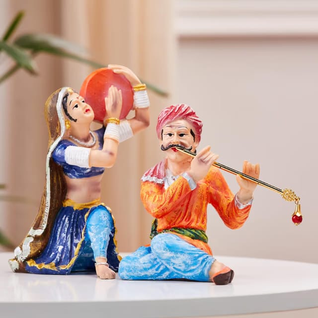 Amazon Basics Resin Rajasthani Traditional Musical Couple Decorative Showpiece for Home Decor Handicraft Resin