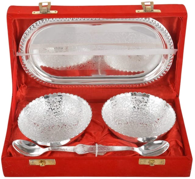 German Silver Bowl Set With Awesome Gifts Box -Capsul 5 Pieces, 0.8 Kg, 500 Milliliters