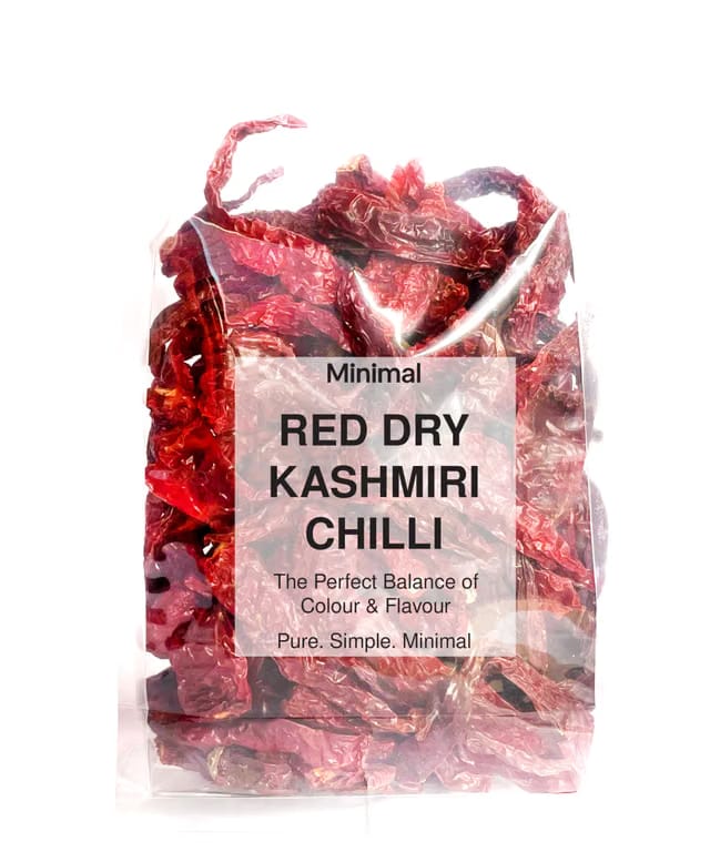 Minimal Whole Dried Kashmiri Chilli 200g Pack, Sun-Dried, Mild Spicy & Natural Red Color