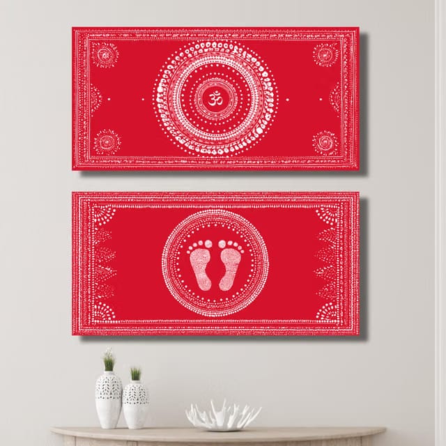 RANGVAATI BY SHIVANI BISHT Pahadi Aipan Art Canvas Wall Painting 24×12 Inch Spiritual Mandala Wall Decor Canvas 12 inch