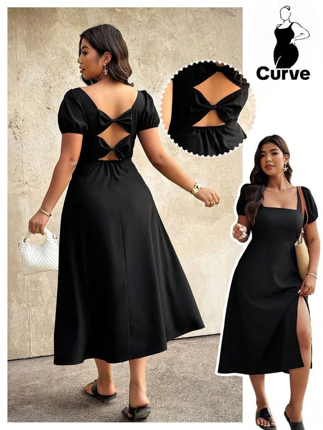 Women's Plus Size Bow A-Line Dress