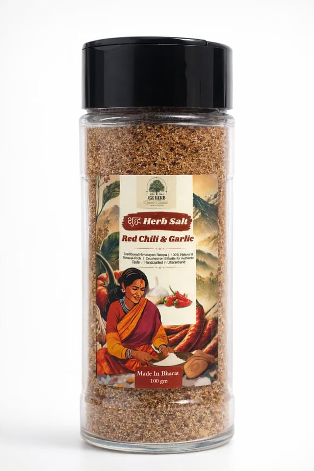 Shuddhherb Organic Red Chilli Garlic Loon 100gm Authentic Pahadi Himalayan Pink Salt Blend, Handcrafted on Sil Batta