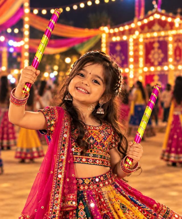 9 Inch Super Cute Wooden Tricolour With Gota Lace Small Dandiya Sticks For Kids Dance Girls Boys Baby