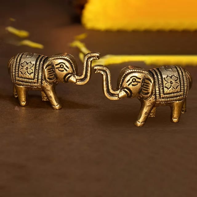 100% Pure Brass Elephant Idol Showpiece Figurine Feng Shui (Small Size)