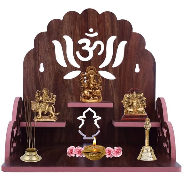 Wood Hand Crafted Om with Lotus Pattern Office Temple for Puja Temple for Home and Office I Devghar Puja I Premium