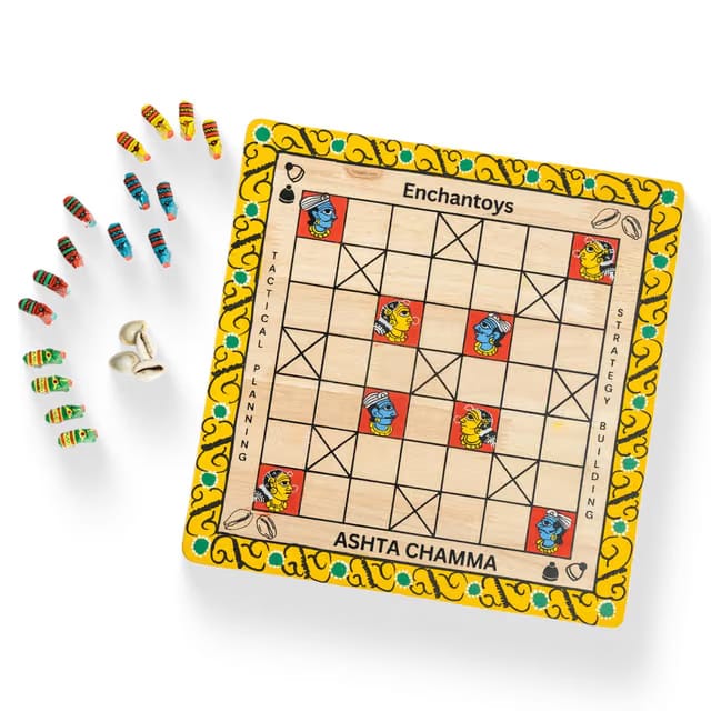 Ashta Chamma Cheriyal Handpainted Wooden Peeta Board Game