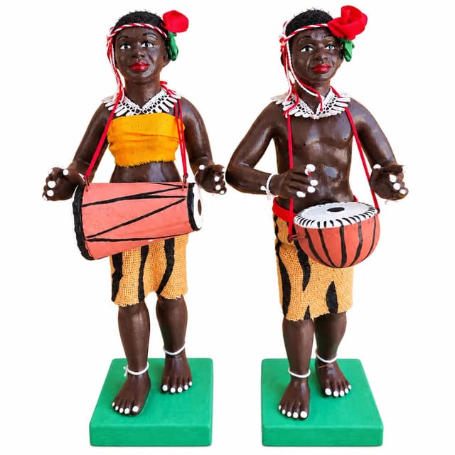 Krishnanagar Clay Golu Dolls Tribal Drummer Pair Human Figurine for Table Top (18 cm x 5 cm)