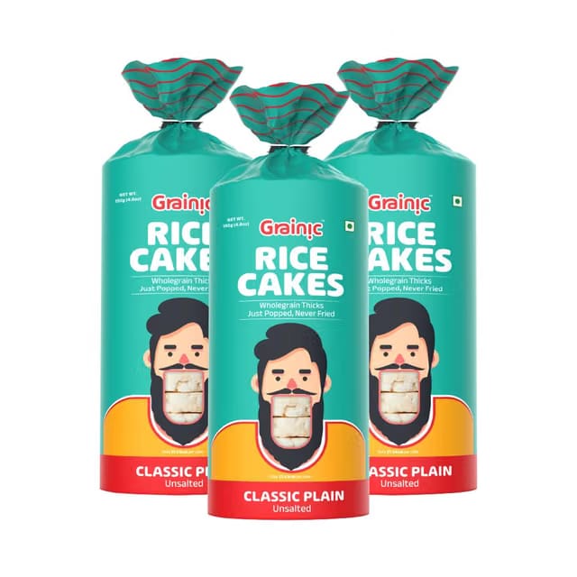 GRAINIC Rice Cakes, Classic Plain - Unsalted I Vegan, Gluten Free and All Natural (3 X 135 g)