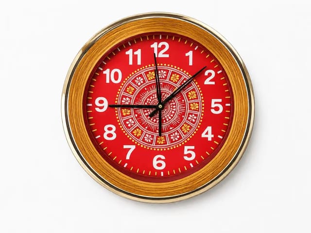 Wall Clock with Uttrakhand Aipan Art Traditional Pattern