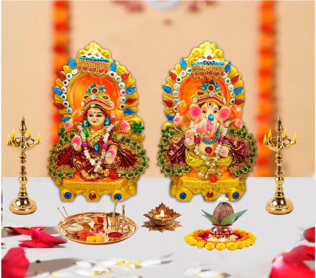 Vyom Online Store Laxmi Ganesh ji Idol Lakshmi Ganesh ji Murti for Home Office Diwali Puja, Religious God